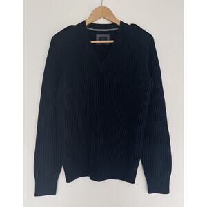 Banana Republic Navy Blue Merino Wool Sweater Sz S V-Neck Shoulder Botton Detail